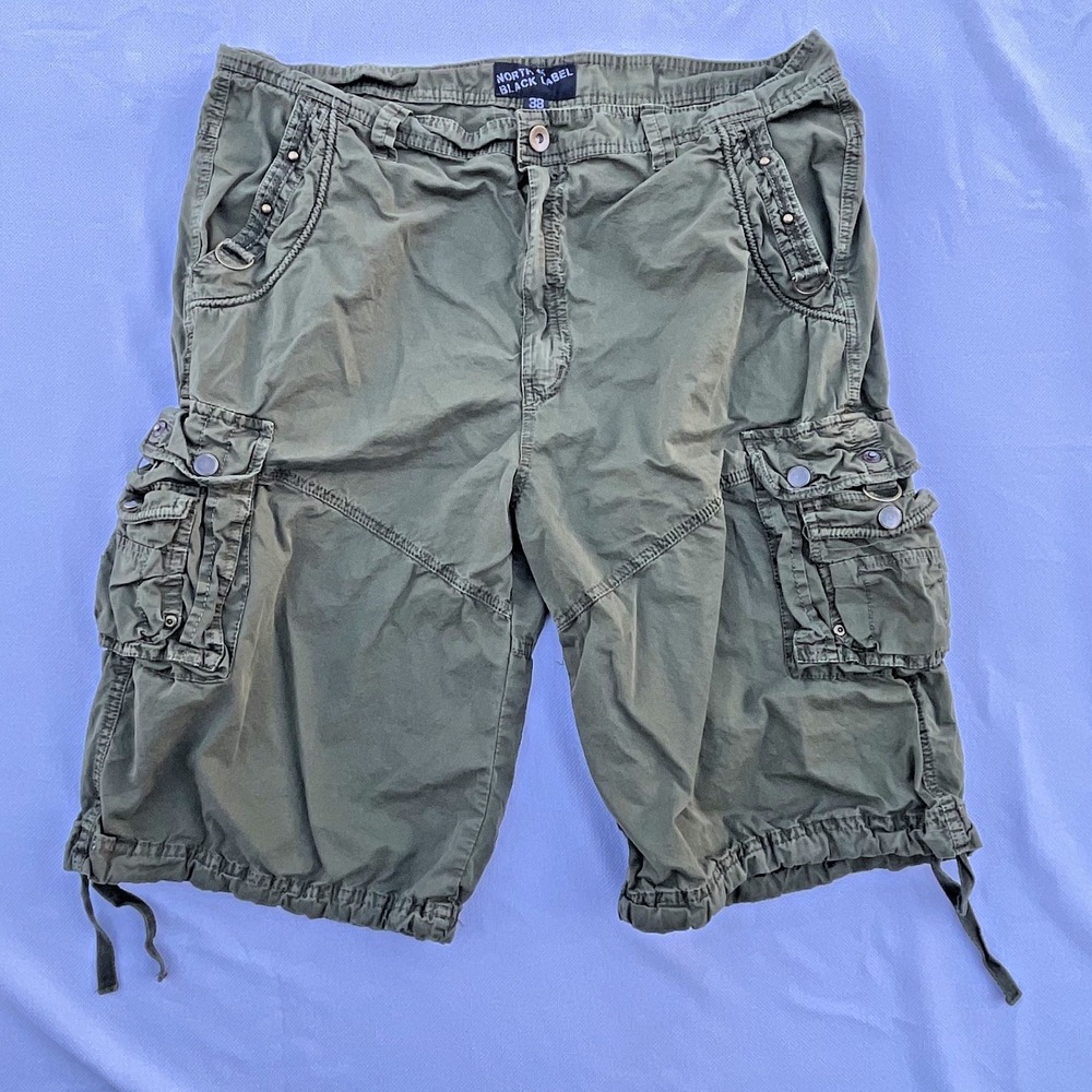 North 15 Black Label Olive Green Men's shorts w/ Webbed Belt Size 38 Grunge Hip